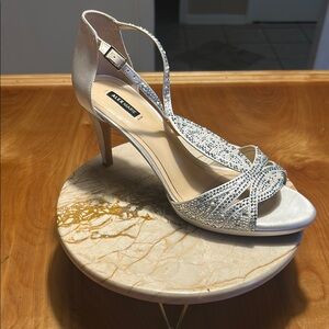 Alex Marie White Strappy Rhinestone Heels